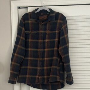 Orvis Navy and Mustard Plaid Shirt